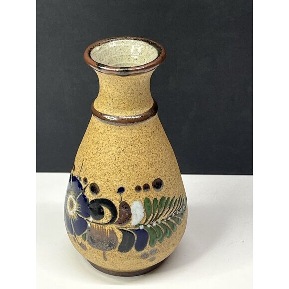 Tonala Signed Art Pottery Flower Vase 6" Hand Painted Brown Floral Vase - Picture 7 of 9